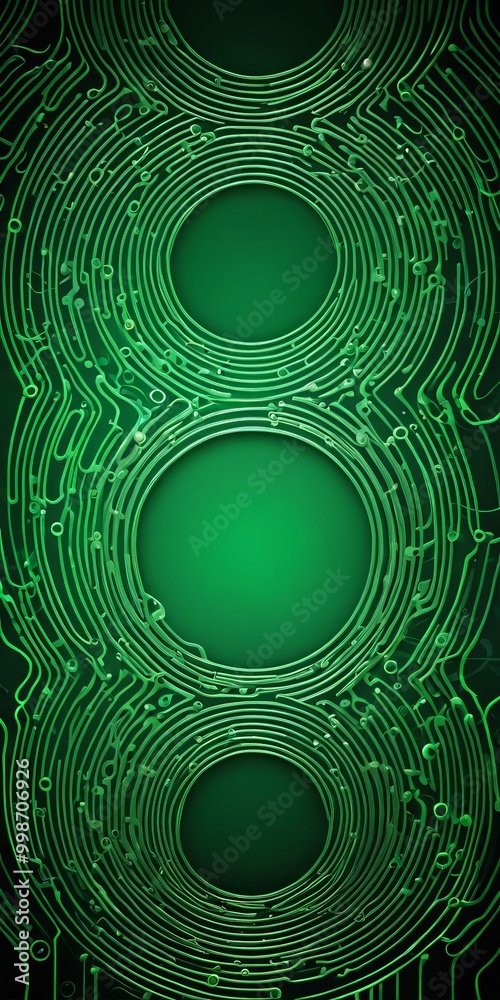 Aufkleber a vibrant, abstract pattern of green circles and lines, creating a sense of depth and complexity The arrangement of the circles and lines is intricate, with some overlapping