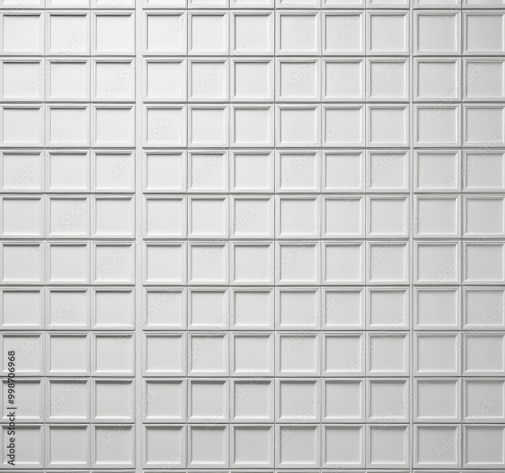 Poster A grid of white square panels, arranged in a uniform pattern, creates a visually striking and repetitive background