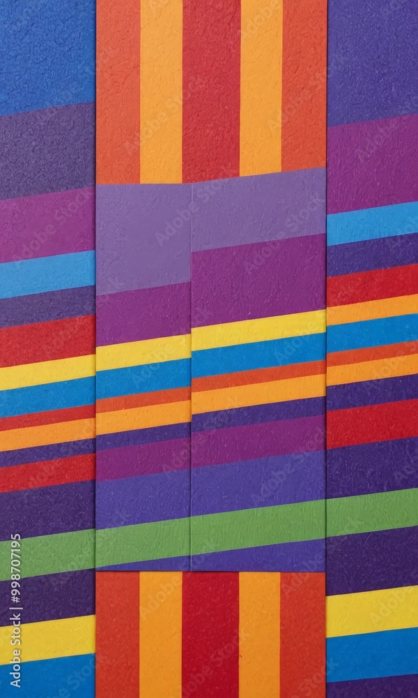 Aufkleber a vibrant abstract composition of overlapping vertical stripes in various colors, including blue, orange, purple, and yellow, creating a dynamic and visually striking pattern.