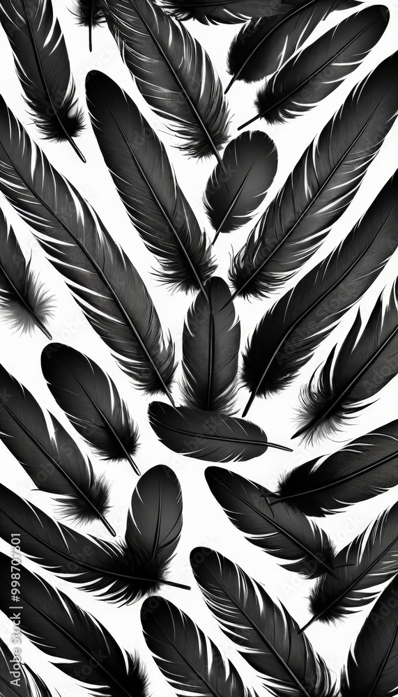 Fototapete A black and white image featuring a pattern of overlapping feathers.