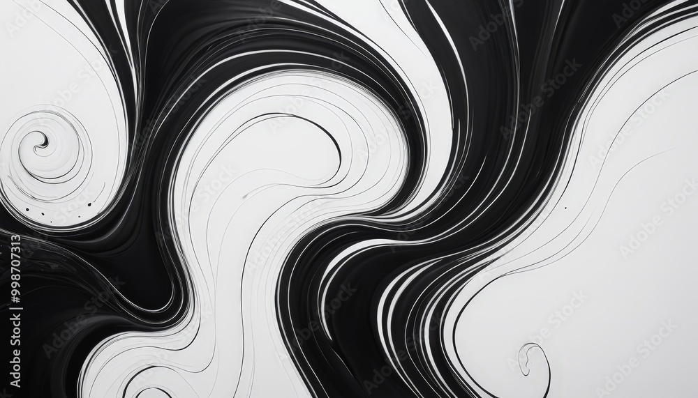 Aufkleber a striking abstract composition of black and white swirls and curves, creating a sense of dynamic mo