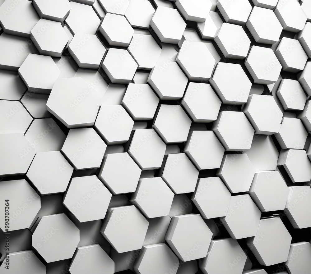 Fototapete A repeating pattern of white hexagonal shapes arranged in a diagonal grid, creating a visually striking and geometric design.