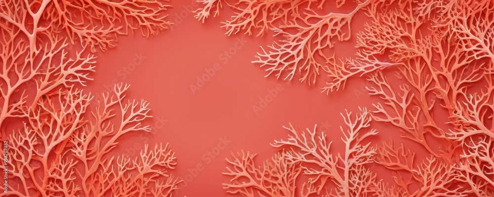 Poster a repeating pattern of white, branching tree-like structures against a vibrant red background.