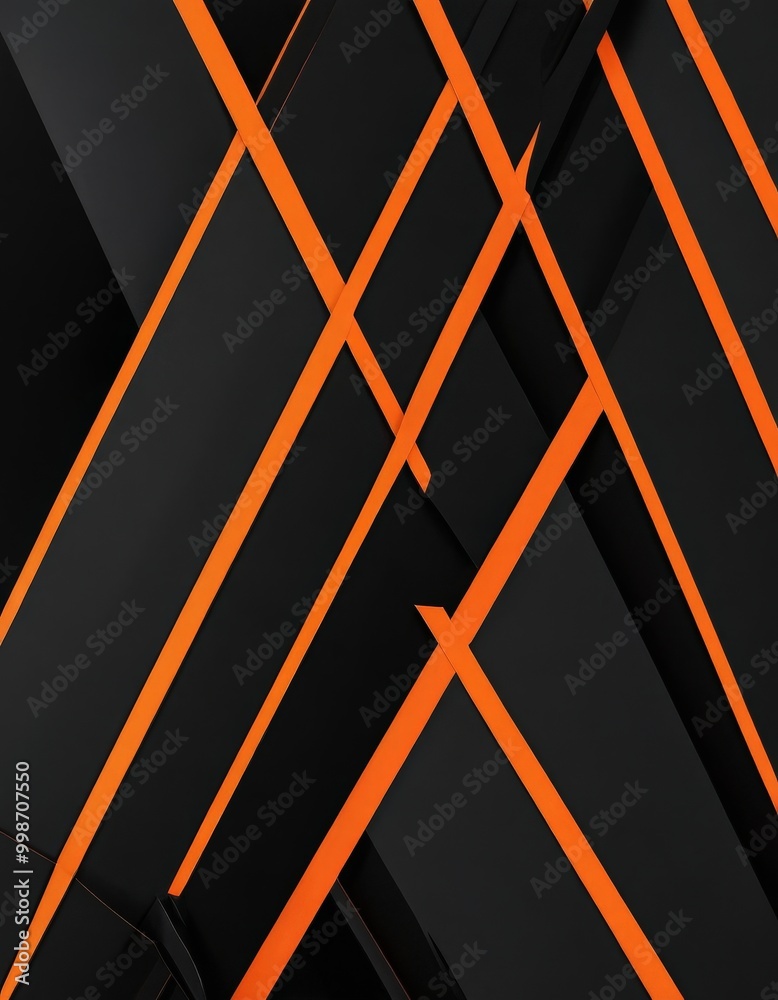 Poster a striking abstract composition of intersecting black and orange lines, creating a dynamic and visually captivating pattern