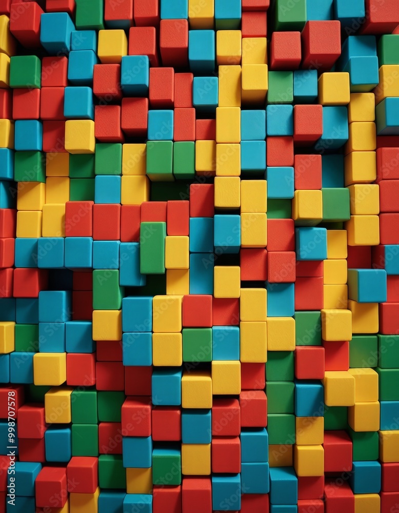 Poster A vibrant array of multicolored cubes, each with a unique hue, creates a visually striking pattern The cubes are arranged in a grid-like fashion, with each row and