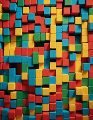 A vibrant array of multicolored cubes, each with a unique hue, creates a visually striking pattern The cubes are arranged in a grid-like fashion, with each row and