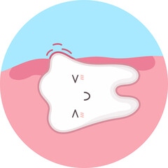 Cute tooth growing sideways under the gum. Vector illustration.