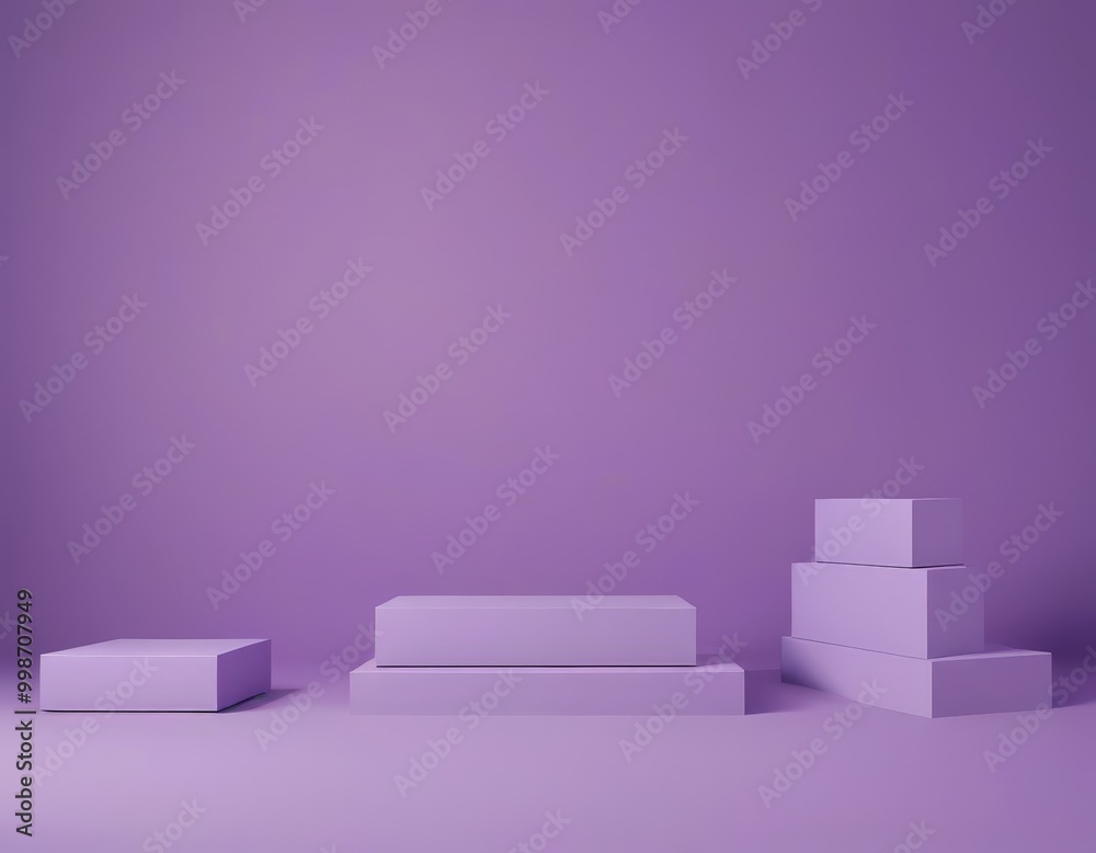 Aufkleber a minimalist arrangement of three rectangular platforms in varying sizes, set against a solid purple