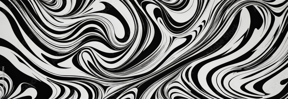 Aufkleber a striking abstract pattern composed of black and white swirls and curves, creating a mesmerizing visual effect.