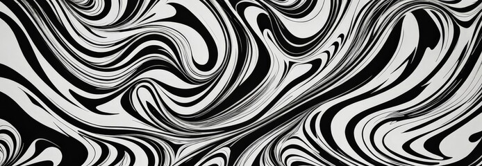 a striking abstract pattern composed of black and white swirls and curves, creating a mesmerizing visual effect.