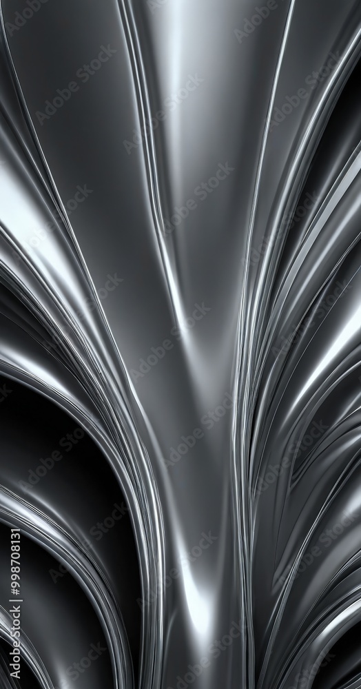Poster a close-up view metallic surface with a repeating pattern of curved lines and a shiny, reflective appearance