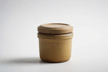 there is a jar with a lid sitting on a table