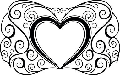 Ornate decorative frame with heart and swirls.
