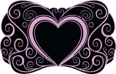Ornate decorative frame with heart and swirls.
