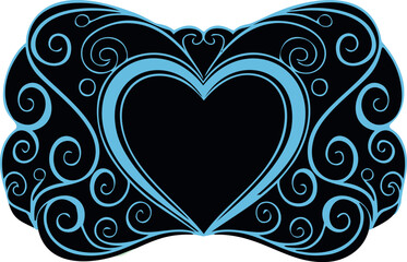 Ornate decorative frame with heart and swirls.
