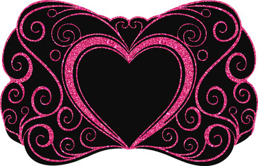 Ornate decorative frame with heart and swirls.
