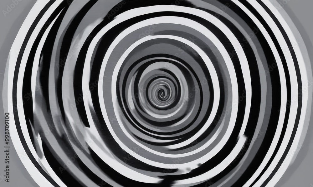 Poster a black and white abstract composition featuring a spiral pattern that gradually transitions from a lighter to darker shades, creating a hypnotic visual effect