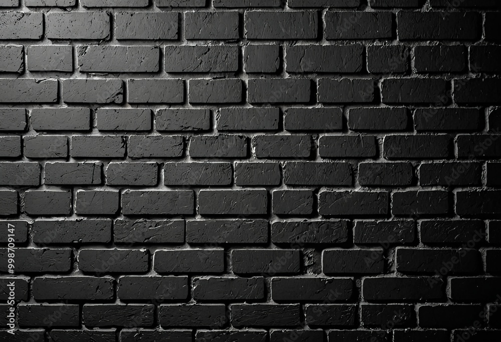 Poster A close-up view brick wall, with the bricks arranged in a uniform pattern and displaying a dark, textured finish