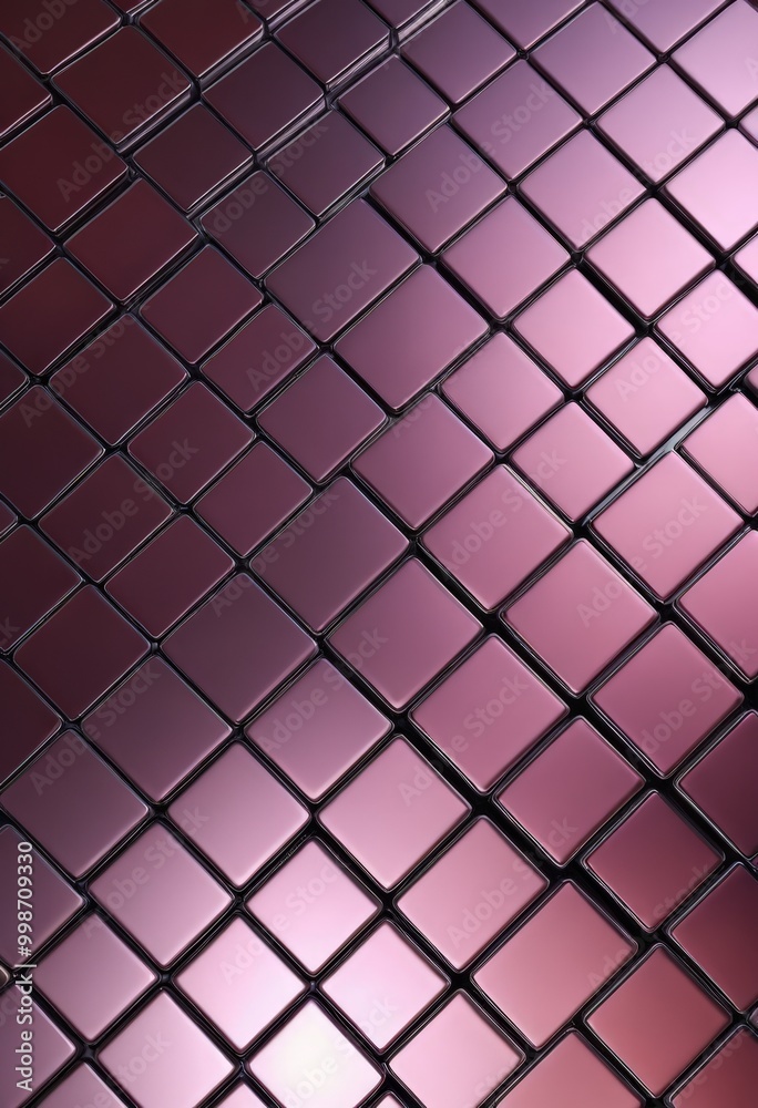 Aufkleber a close-up view of a pattern of square tiles arranged in a diagonal grid, with a gradient of purple and pink colors.
