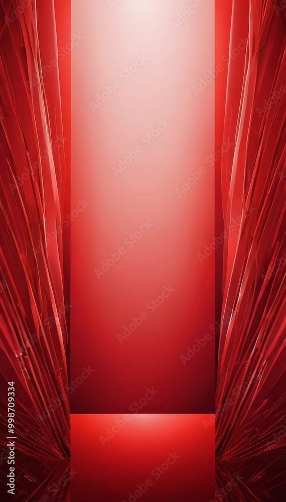 Poster a red background with a central red square, flanked by two red lines on either side, creating a symmetrical and balanced composition