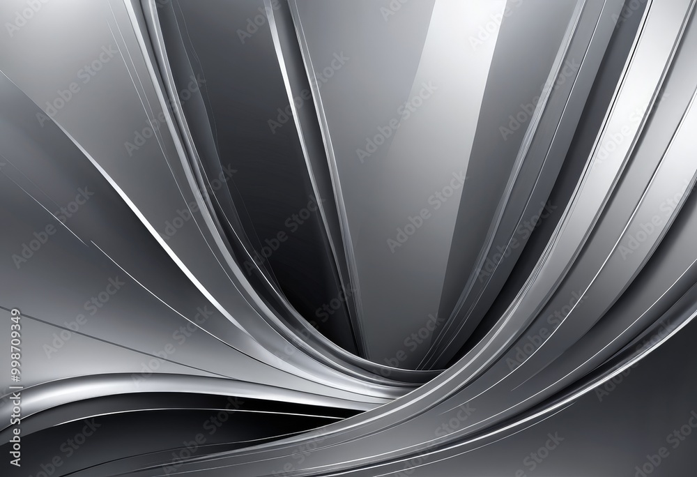 Poster a striking abstract composition of curved lines and angles, creating a sense of dynamic movement and energy The predominant color scheme is gray, with the lines and