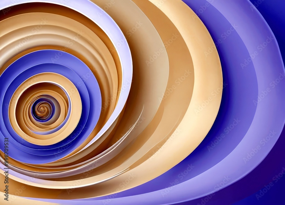 Poster a spiral pattern composed of concentric circles in various shades of purple, beige, and brown, creating a visually captivating and abstract design