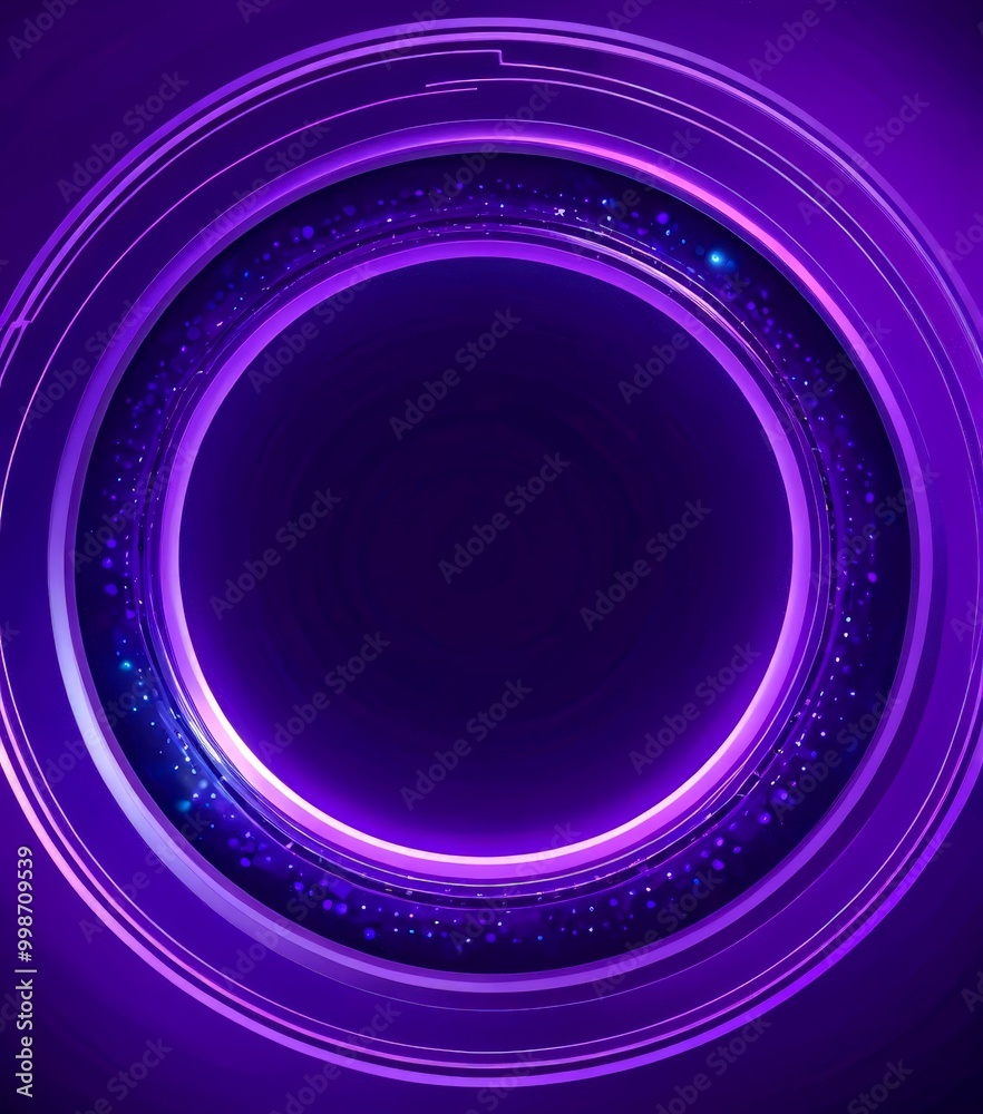 Poster a circular design with a dark purple background and a glowing, sparkling ring of light at the center