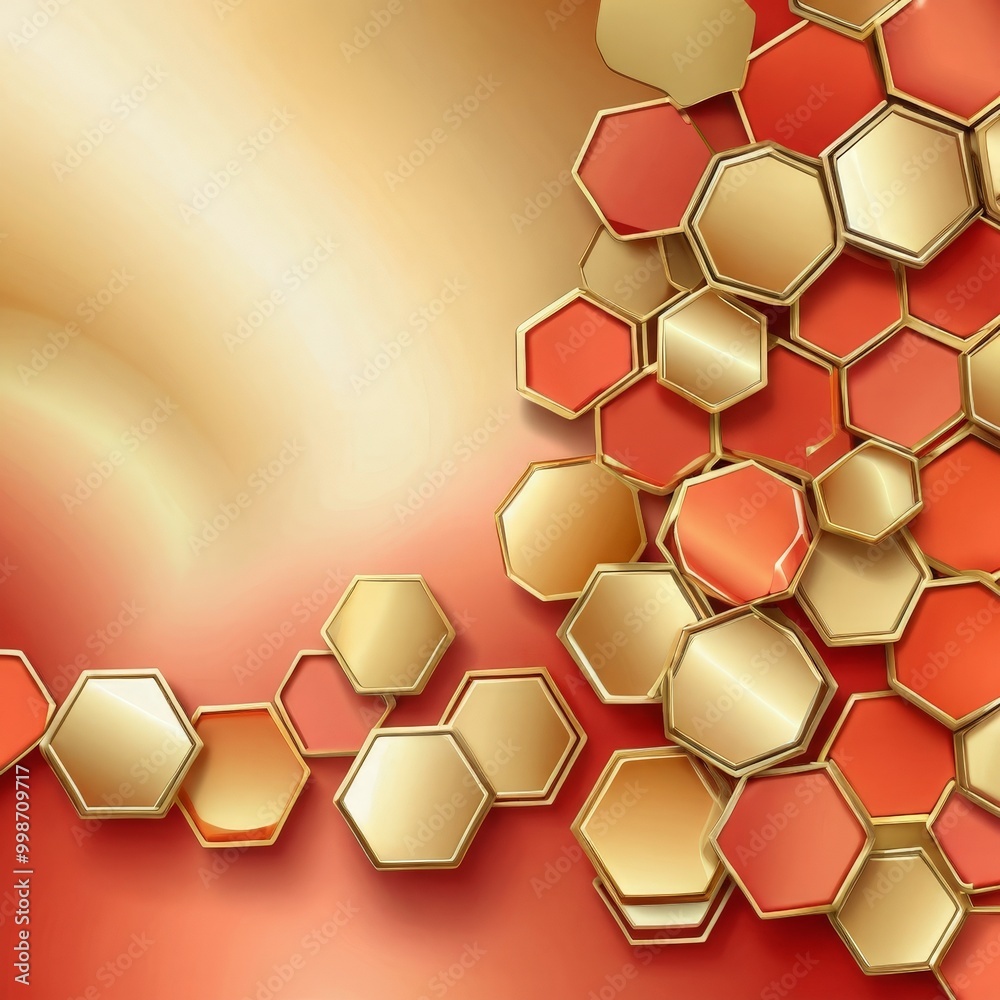 Leinwandbilder a vibrant arrangement of hexagonal shapes in varying shades of orange and gold, creating a dynamic a