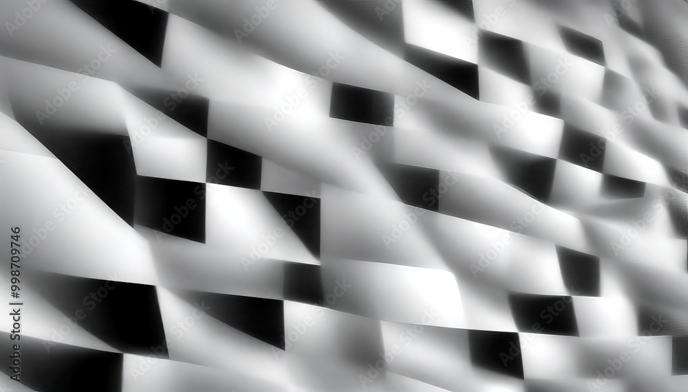 Poster a black and white abstract composition featuring a repeating pattern of intersecting diagonal lines and squares, creating a sense of movement and rhythm