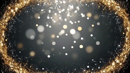 Fototapeta premium shimmering oval of golden particles and bokeh effects on a dark background, suggesting a celestial or magical portal