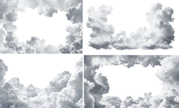 Set of fluffy cloud frame borders, cut out - Powered by Adobe