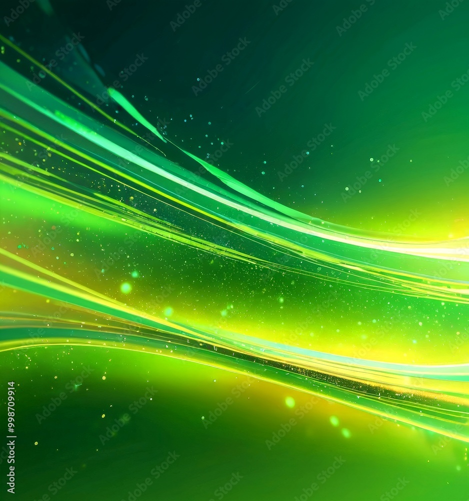 Aufkleber a vibrant abstract background with green and yellow hues, featuring curved lines and small particles scattered throughout, creating a dynamic and energetic visual effect