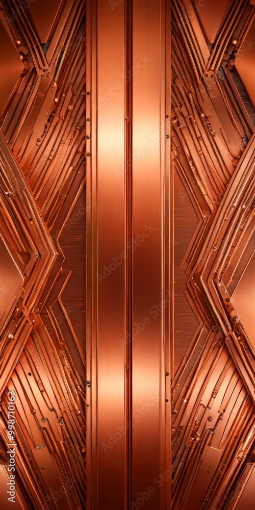 Poster a close-up view metallic surface with a repeating pattern of diagonal lines and curves, creating a sense of depth and texture