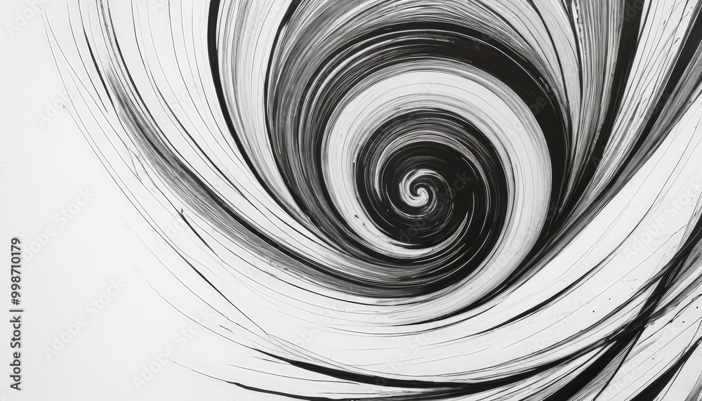 Poster a striking black and white abstract artwork, characterized by a spiral pattern that fills the entire frame The spiral's intricate design and the stark contrast between the