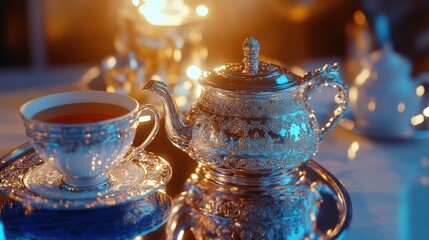 Ornate silver tea set for elegant gatherings and russian samovar traditions