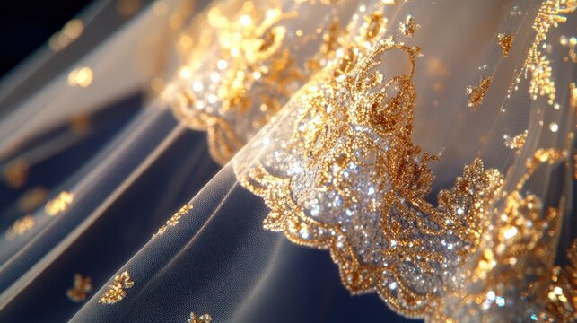 Ornate metallic threadwork on russian wedding veil for elegance and tradition in bridal fashion