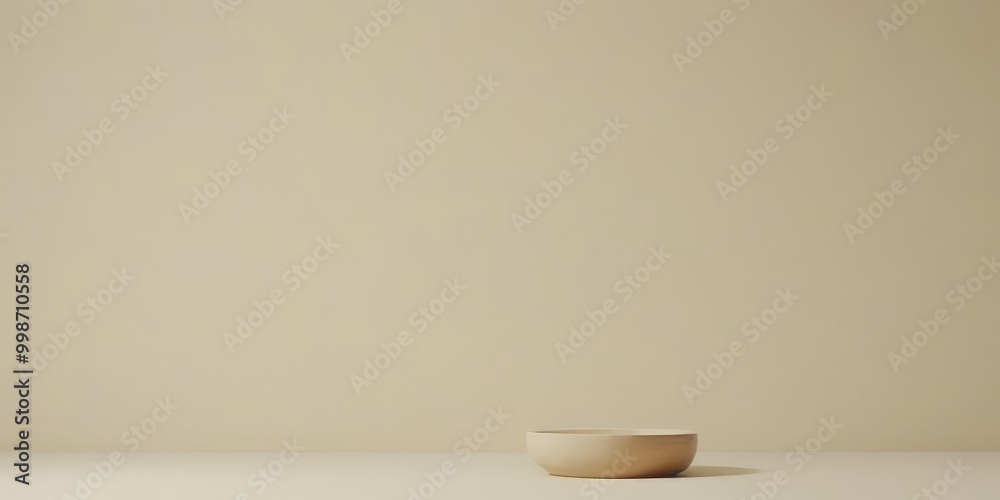 Poster a simple beige bowl sits on a light-colored surface, casting a subtle shadow on the floor.