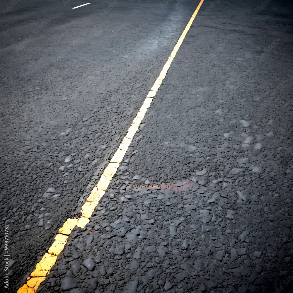Aufkleber a yellow line runs diagonally across a dark asphalt road, creating a sense of depth and perspective.