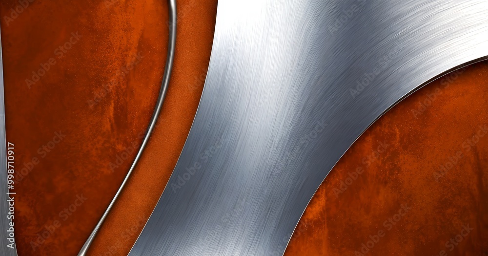 Aufkleber a close-up view of a metallic surface with a curved, metallic line running through it, set against a textured orange background.