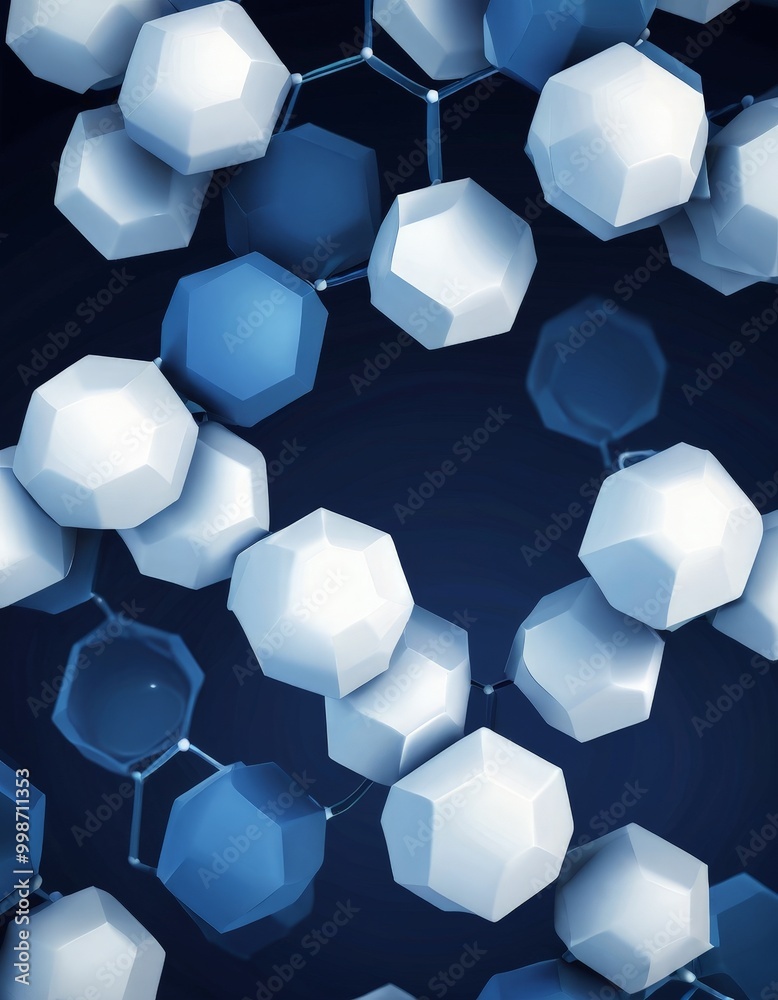 Fototapete a collection of white and blue hexagonal shapes arranged in a pattern, creating a visually striking and abstract composition