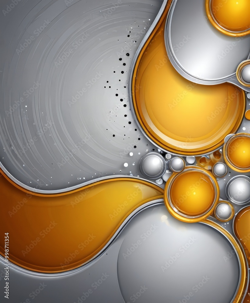 Fototapete a vibrant abstract composition of overlapping circles and lines in shades of gray and gold, creating a dynamic and visually striking pattern.
