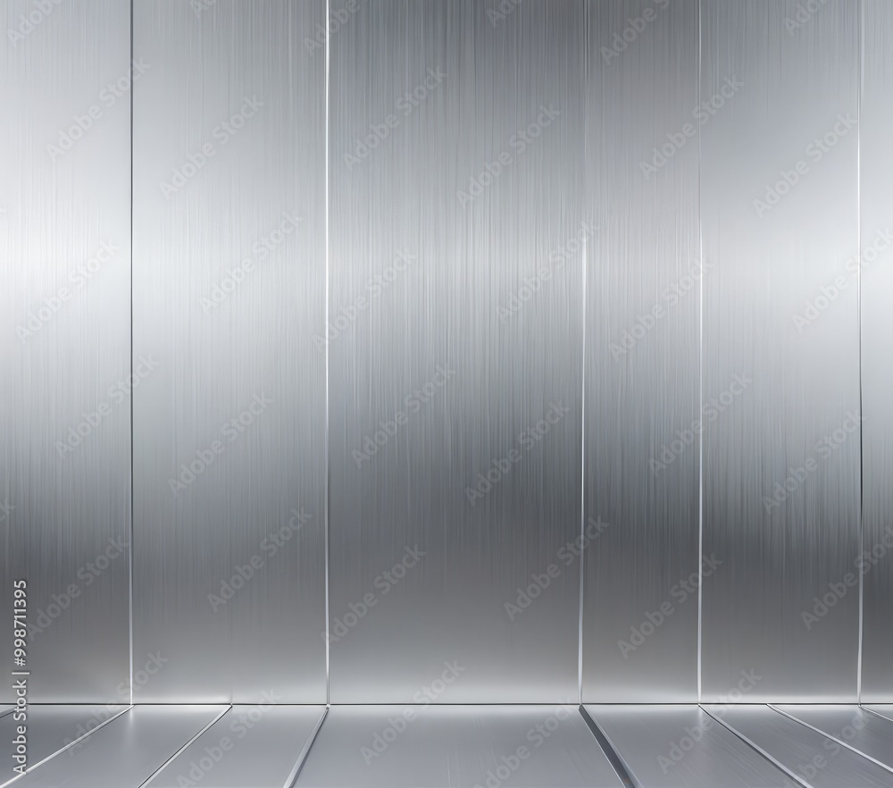 Poster A metallic wall with vertical lines, creating a textured and reflective surface