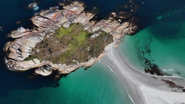 Diamond Island with sandbar towards beach during daytime, aerial top down view