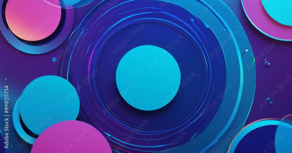 Fototapete a vibrant abstract composition of overlapping circles in various shades of blue, pink, and purple, creating a dynamic and visually striking pattern