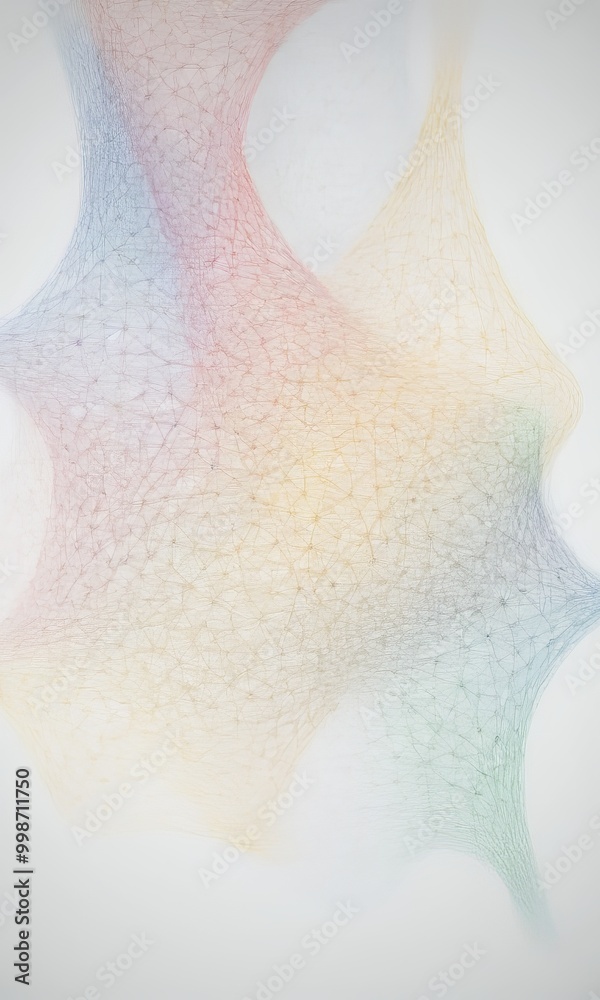 Poster a vibrant abstract composition of overlapping lines and curves in various colors, including red, blu