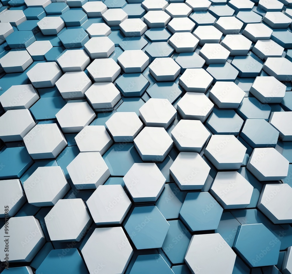 Poster A 3D of a repeating pattern of white hexagonal shapes on a blue background.