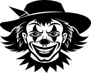 clown face silhouette vector,clown silhouette,Joker silhouette,Joker face one intense manic eye silhouette