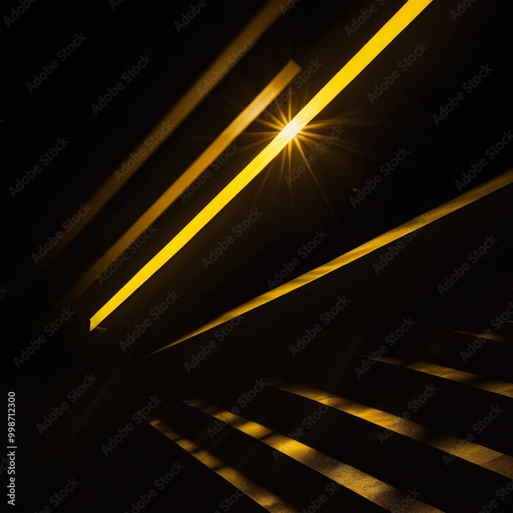 Aufkleber a dramatic lighting setup with a bright light shining through a series of intersecting yellow lines, casting a dramatic shadow pattern on the dark background