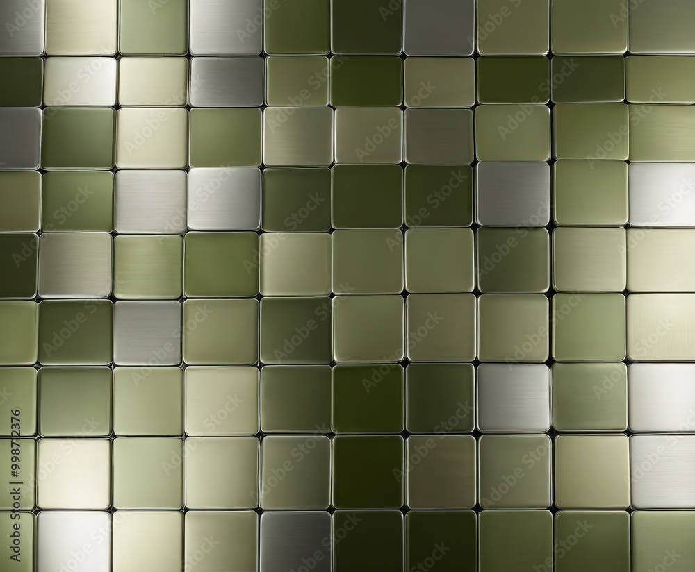 Poster a grid of square tiles in various shades of green, arranged in a repeating pattern