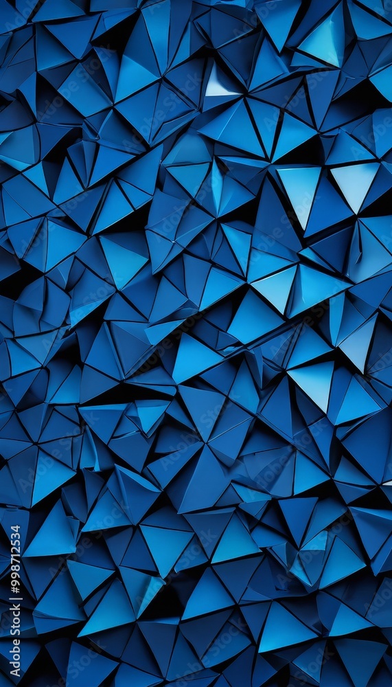 Poster a geometric pattern composed of numerous blue triangles arranged in a grid-like fashion, creating a visually striking and abstract composition